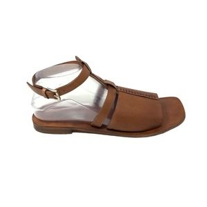 Free People Long Weekend Sandals Strappy Leather Dark Tan Brown